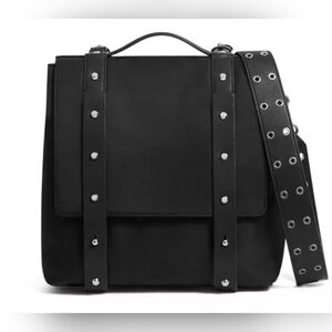 ALLSAINTS Sid Crossbody Mini Backpack Satchel Black Nylon Leather Trim and Strap